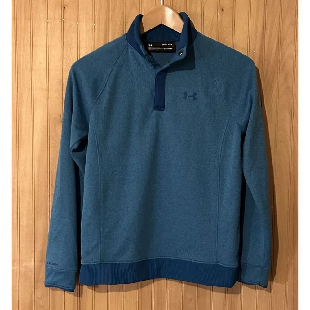 Under Armour ColdGear Youth Large 1/4 Snap Thermal Pullover Loose Blue 1317372